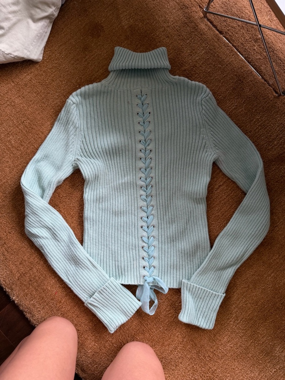DKNY Light Mint Ribbed Turtleneck Sweater